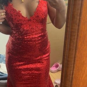Red sparkly prom dress